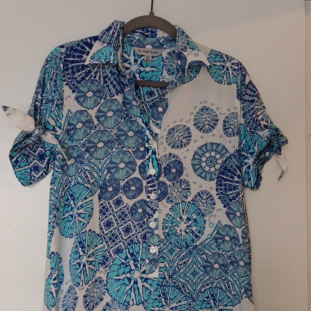 Blue Patterned Button-Front Maxi Dress - image 2